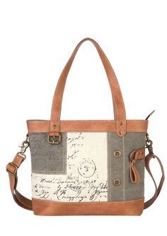 Mona B's Vintage Script Up-Cycled Canvas Handbag with Vegan Leather Trim Antique Bicycles, Vintage Script, Conscious Fashion, Canvas Handbags, Diy Stuffed Animals, Canvas Shoulder Bag, Upcycled Vintage, Gifts For New Moms, Animals For Kids