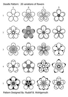 the different flower patterns are shown in black and white, with one color on it