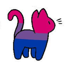 a pink and blue cat with its eyes closed