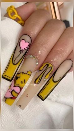 Nail Character Art, Nail Art Designs Character, Nail Art Character Design, Disney Character Nail Designs, Nail Character Designs, Honey Phan Nails, Cute Character Nails