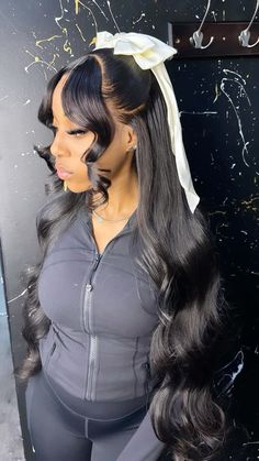 Frontal Styles Ideas Curly Hair, 20th Bday, Bday Shoot, Wig Styling, Bow Hairstyle