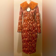 Designer: Setre, 92% Polyester 8% Elasathanne New With Tags. Never Worn. Dress Length: 42 In. Arm Length: 21 1/2 Bust: 31 In. Orange Long Sleeve Midi Dress, Fitted Orange Sheath Dress, Orange Fitted Knee-length Midi Dress, Fitted Orange Winter Dress, Fitted Orange Dress For Winter, Orange Long Sleeve Formal Dress, Fitted Orange Dress For Workwear, Orange Fitted Dresses For Workwear, Fitted Orange Dresses For Workwear