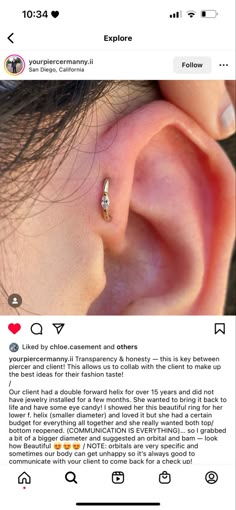 an ear piercing is shown on the app for people to see what they are looking at