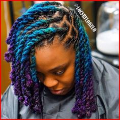 Pin by Shasta Ashley on Locs!! | Jet black hair, Green hair men, Hair styles Blue And Purple Locs, Purple Locs, Purple Dreads, Bright Blue Hair, Short Locs Hairstyles, Jet Black Hair, Faux Locs Hairstyles, Dreadlock Style