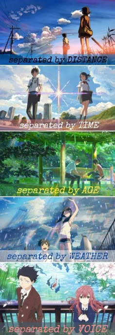 four different anime scenes with the same caption for each character, and one has an image