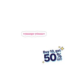 a white background with pink and blue text that says, buy 10 get 50 % off