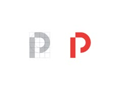 the letters p and p are shown in red, grey and white colors on a white background