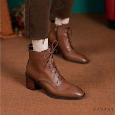 Lasaky - Vintage Chunky Heel Martin Boots in Top Grain Leather with Fashionable Lace-up Design Brown Lace-up Heeled Boots For Fall, Lace-up Boots For Workwear In Fall, Winter Workwear Lace-up Boots With Pointed Toe, Brown Lace-up Boots For Winter, Brown Lace-up Martin Boots For Fall, Brown Ankle-high Lace-up Boots For Fall, Ankle-high Brown Lace-up Boots For Fall, Fall Lace-up Boots With Block And Reinforced Heel, Fall Lace-up Boots With Block Heel, Medium Width