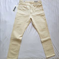 Benzak Denim Developers W-01 Women's Straight Fit, 12oz Ecru Italian Selvedge Denim, Blue Line Selvedge Id, Size 31 (33.9" Waist). Made In Portugal Beige Denim Jeans With Pockets, Casual Beige Denim Jeans, Beige Casual Denim Jeans, Casual Beige Jeans For Everyday, Beige Jeans With Five Pockets For Spring, Selvedge Jeans For Everyday Spring Wear, Cream Straight Leg Jeans For Spring, Spring Selvedge Rigid Denim Jeans, Slim Fit Selvedge Cotton Jeans