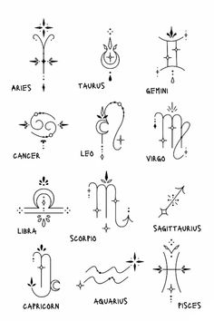 zodiac symbols are shown in black and white