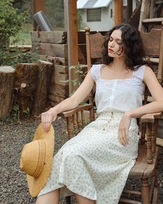 Aveyron Skirt - Vintage Inspired Cream Floral Button Down Midi Skirt - Consciously Crafted Clothing | Atèlette Feminine Aesthetic Outfits, Button Down Midi Skirt, Riding Skirt, Tomato Girl, Mediterranean Summer, Spring Clothes, Feminine Outfit, Earth Friendly, Ditsy Floral