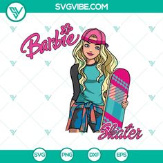 a girl holding a snowboard with the word barbie and her name on it