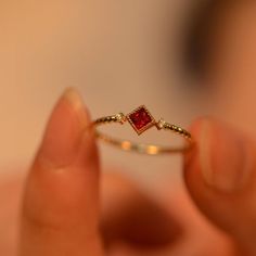 Ruby ring / vintage lab luby gemstone ring / art deco red stone engagement ring / lab ruby birthstone ring / stacking ring / gold twist ring / custom ringThe band is made from a solid 9k/10k/14k/18k/platinum. It is an heirloom quality engagement ring that is sure to become a precious family heirloom. This is a limited edition Alpha Jewelry original. Order now to guarantee availability.SETTING#SKU: Ins011Metal: 9k/10k/14k/18k/platinum/silver(Available Also in White Gold/Rose Gold/Yellow gold - No Dainty Ring Designs, Ruby Engagement Ring Simple, Rings With Red Stones, Gold Ring With Colored Stones, Ruby Gemstone Ring, Gold Ring Ruby, Gold Rings With Birthstone, Ruby Birthstone Jewelry, Red Stone Gold Ring