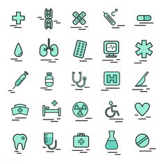 medical and health icon set in thin line style