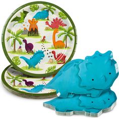 two plates with dinosaur designs on them