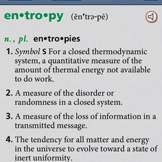 the text is written in green and white on a piece of paper that says entropy