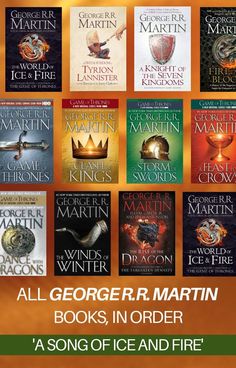 the book cover for all george r martin's books, in order by a song of ice and fire