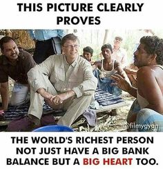 an ad for bill gates showing men sitting in front of a sign that says, richest person in the world and has nothing to do with publicity