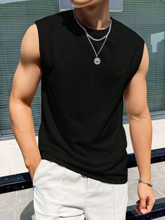 Mens Black Tank Top Outfit, Casual Black Outfit Men, Mens Clothing Styles Aesthetic, Black Tank Top Outfit Men, Sleeveless Outfit Men, Simple Style For Men, Sleeveless Top Men, Men Tank Top Outfit, Tank Top Outfits Men