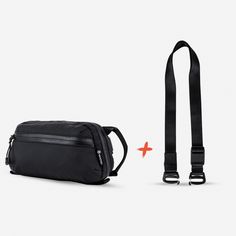 an image of a black cross body bag with two straps attached to the front and back