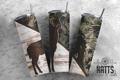 three tumblers with moose images on them