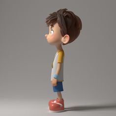 a cartoon boy is standing with his head turned to the side