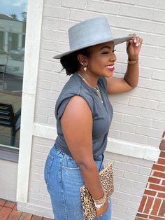 Color: Grey Style: Flattop Fedora Please see FAQ for sizing/brim details https://www.shoplivinfearless.com/pages/fedora-preview August Photo Shoot, Jeans Outfit Women, Grey Style, Outfit Women, Jeans Outfit, Grey Fashion, Jean Outfits, Women Collection, Hats For Women