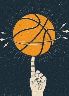 a hand holding a basketball up to the air with lightning coming out of it and pointing at