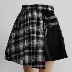 White High-Waist Punk Asymmetric Cutout Pleated Skirt Punk Look Hip Hop, Harajuku Skirt, Wind Skirt, Goth Skirt, Style Anglais, Harajuku Punk, Womens Pleated Skirt, Plaid Pleated Skirt, Chic Skirts