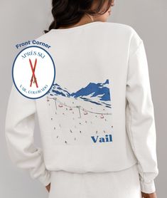 Introducing our Vail Vintage-Inspired Sweatshirt, a timeless ode to Vail's rustic charm and mountain allure.  Featuring a vintage-inspired design, this sweatshirt effortlessly captures the essence of classic Vail style. With its retro graphics and laid-back vibe, this unisex crewneck is perfect for everyone's outdoor adventures, apres ski gatherings, or simply lounging in cozy comfort.  Whether you're hitting the slopes or strolling through town, this sweatshirt is a must-have addition to your mountain trip.  Embrace the spirit of Vail with our vintage-inspired tee and let your style soar to new heights. Ideal for any situation, a unisex heavy blend crewneck sweatshirt is pure comfort. These garments are made from polyester and cotton. This combination helps designs come out looking fresh Ski Club Sweatshirt, Ski Trip Sweatshirt, Winter Loungewear Sweatshirt With Screen Print, Casual Crew Neck Sweatshirt For Ski Season, Casual Crew Neck Sweater For Ski Season, Ski Graphic Design, Vail Style, Vintage Vail, Aspen Style