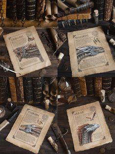 several old books and other items on a table