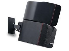 two black speakers sitting next to each other