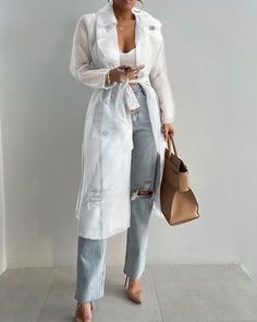 Spring/summer Solid Color Loose Thin Lantern Sleeve Cardigan Mid-length Shirt Jacket Organza Styles, Elegant Blazers, Mesh Jacket, Casual Tie, Jacket Outfit, Long Sleeves Coats, Collars For Women, Mesh Long Sleeve, Trench Coats Women