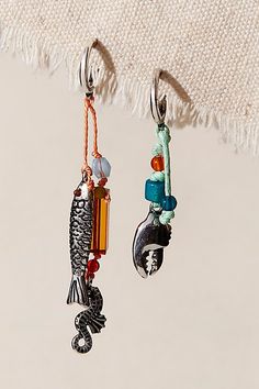 Just as unique as they are funky, these super fun earrings are featured in a dangly design with mismatched charms on each piece to add a touch of interest to every style. | Out Of Sea Dangle Earrings by Free People No Expectations, Fish Earrings, Glass Bead Earrings, Quirky Earrings, Funky Earrings, No Pressure, Jewelry Aesthetic, Fun Jewelry, Paper Jewelry