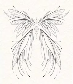 a drawing of an angel's wings in black and white