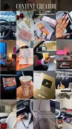 a collage of photos showing different items in the car and on the dashboard, with text that reads content creator