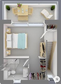 an overhead view of a two bedroom apartment