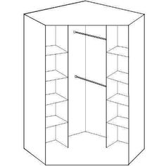 an outline drawing of a closet with shelves