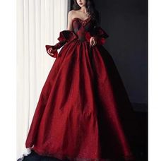 Gothic Black And Red Wedding Dress With Gloves - Burgundy Ball Gown Plus Size - WonderlandByLilian Vampire Ballgown, Historical Vampire, Black And Red Wedding Dress, Vampire Wedding Dress, Selection Dresses, Wedding Dress With Gloves, Burgundy Ball Gown, Ball Gown Plus Size, Black And Red Wedding