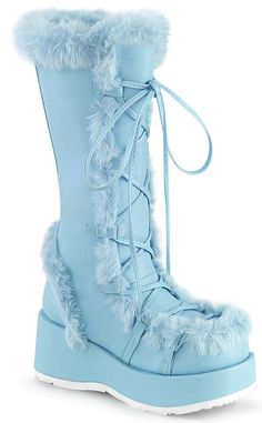 Kick winter hard in the CUBBY-311 boots! These mid-calf warmers are made with snuggly af faux suede and trimmed with faux fur. Securing with lace-ups and a full-length side zip, you'll be stomping through the chill in y2k style! The Cubby series features a 2 3/4" (70mm) platform. Calf Circumference (Size 8): 41cmShaft Height (Size 8): 30.5cm Material: Vegan Faux suede, faux fur. US women's sizing-refer to sizing chart for more info. Demonia Boots, Demonia Shoes, Dr Shoes, Striped Shoes, Leather Knee Boots, Pleaser Shoes, Leather Baby, Thigh High Stockings, Lingerie Accessories