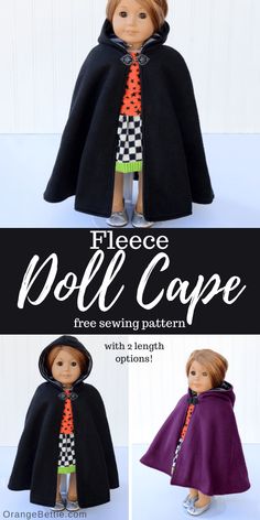 American Girl Doll Sewing Patterns Free, Our Generation Doll Clothes Patterns Free, Ag Doll Clothes Patterns Free, Doll Cape Pattern Free, American Girl Doll Clothes Patterns Free, Free American Girl Doll Clothes Patterns, American Girl Clothes Patterns Free, Diy Doll Clothes Easy, Doll Cape Pattern