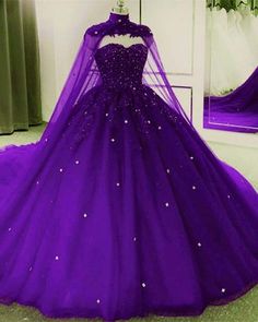 Ball Gown Purple Quinceanera Dresses Applique Tulle Lace Wedding Dress With Cape sold by Buypromdress on Storenvy Quinceanera Dresses With Cape, Purple Quince Dress, Purple Ball Gown, Ball Gown Quinceanera Dresses, Purple Quince, Purple Quinceanera Dresses, Tulle Balls, Elegant Ball Gowns, Cape Wedding Dress