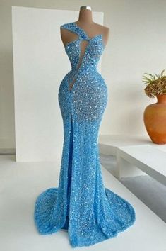 Sequin Prom Dresses Mermaid, Prom Dresses Classy, Blue Sequin Prom Dress, Prom Dress With Split, Girl Prom, Prom Dress Pictures, Classy Prom, African Prom Dresses, Prom Dresses Elegant