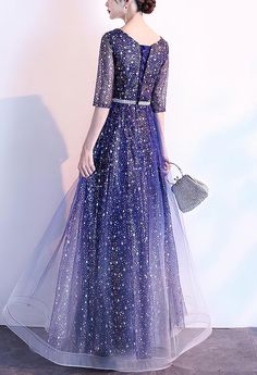 Blue Glitter Formal Gown With Fitted Sleeves (Stunning) Blue Tulle Dress For Party, Blue Tulle Party Dress, Glamorous Royal Blue Evening Dress For Prom, Formal Tulle Gown With Sequins, Sparkling Fitted Tulle Evening Dress, Blue Evening Gown For Banquet, Blue Dress For Wedding Party Season, Blue Dresses For Wedding And Party Season, Blue Dress For Wedding And Party Season