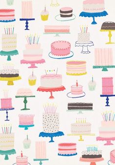 a white background with many different cakes and candles on top of each cake is shown