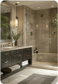 a bathroom with a sink, mirror and bathtub