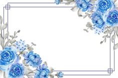 blue flowers and leaves are arranged in the shape of a rectangle on a white background