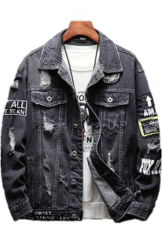 Denim Jeans Ideas, Mens Jackets Fall, Fleece Denim Jacket, Aesthetic Hoodies, African Dresses Men, Jeans Destroyed