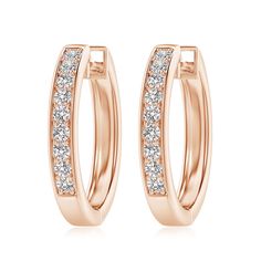 This pair of hoop earrings features a row of twinkling round diamonds on the front, exuding dazzling elegance in Pave setting. Crafted in 18k rose gold, these diamond hoop earrings come with hinged clips and hug your earlobes comfortably. Diamond Jewelry Earrings, White Diamond Earrings, Pave Setting, Diamond Hoop Earrings, 18k Rose Gold, White Diamond, Diamond Jewelry, Round Diamonds, Diamond Earrings