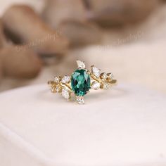 Vintage Oval Emerald Engagement Ring Moissanite Band Crystal Ring Promise Ring Yellow Gold Wedding ring Branch Design Anniversary Gift Women ✦ Handmade, high-quality item ✦ Material: SOLID 10K/14K/18K GOLD ( can be made in yellow/white/rose gold ) ✦Engagement ring ✦ Center stone: Lab Emerald ✦ Size/Weight: 5*7mm ✦ Color: Green ✦ Cut: Oval Shaped ✦ Side stones: Moissanite, or Natural Diamonds  ✦ Weight: About 0.24ct  ✦ Moissanite Color: DEF Color ✦ Band Width: Around 1.6mm LET'S CONNECT Feel free Wedding Ring Emerald Green, Moissanite And Emerald Engagement Ring, Emerald Green Oval Engagement Ring, White Gold Engagement Rings Emerald, Color Stone Diamond Rings, Gold Vintage Engagement Ring Emerald, Emerald Green And Gold Engagement Ring, Emerald And Moissanite Ring, Gold With Green Promise Ring